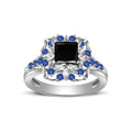 atjewels Princess & Round Cut Black CZ & Blue Sapphire .925 Sterling Silver Engagement Ring For Women's and Girl's MOTHER'S DAY SPECIAL OFFER - atjewels.in