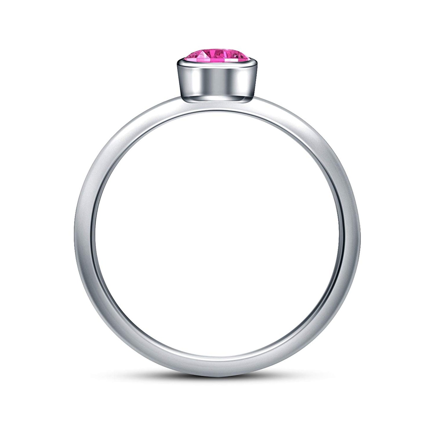 atjewels 14K White Gold Over 925 Silver Round Pink Sapphire Solitaire Ring For Women MOTHER'S DAY SPECIAL OFFER - atjewels.in