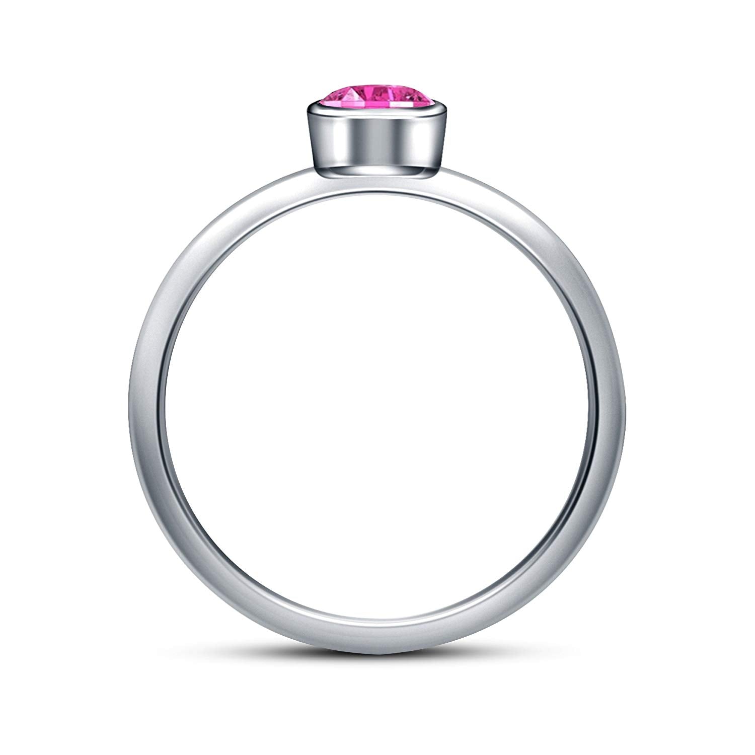 atjewels 14K White Gold Over 925 Silver Round Pink Sapphire Solitaire Ring For Women MOTHER'S DAY SPECIAL OFFER - atjewels.in