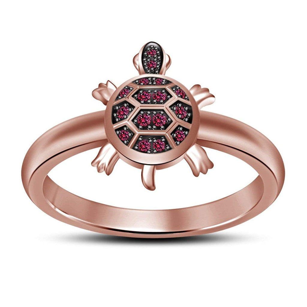 atjewels 14K Rose Gold Over .925 Sterling Silver Round Pink Sapphire Tortoise Ring Size US 8 MOTHER'S DAY SPECIAL OFFER - atjewels.in