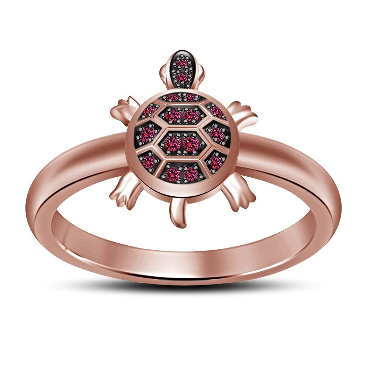 atjewels Round Cut Pink Sapphire Multi-tone .925 Sterling Silver Tortoise Ring For Unisex For Dussehra Special - atjewels.in