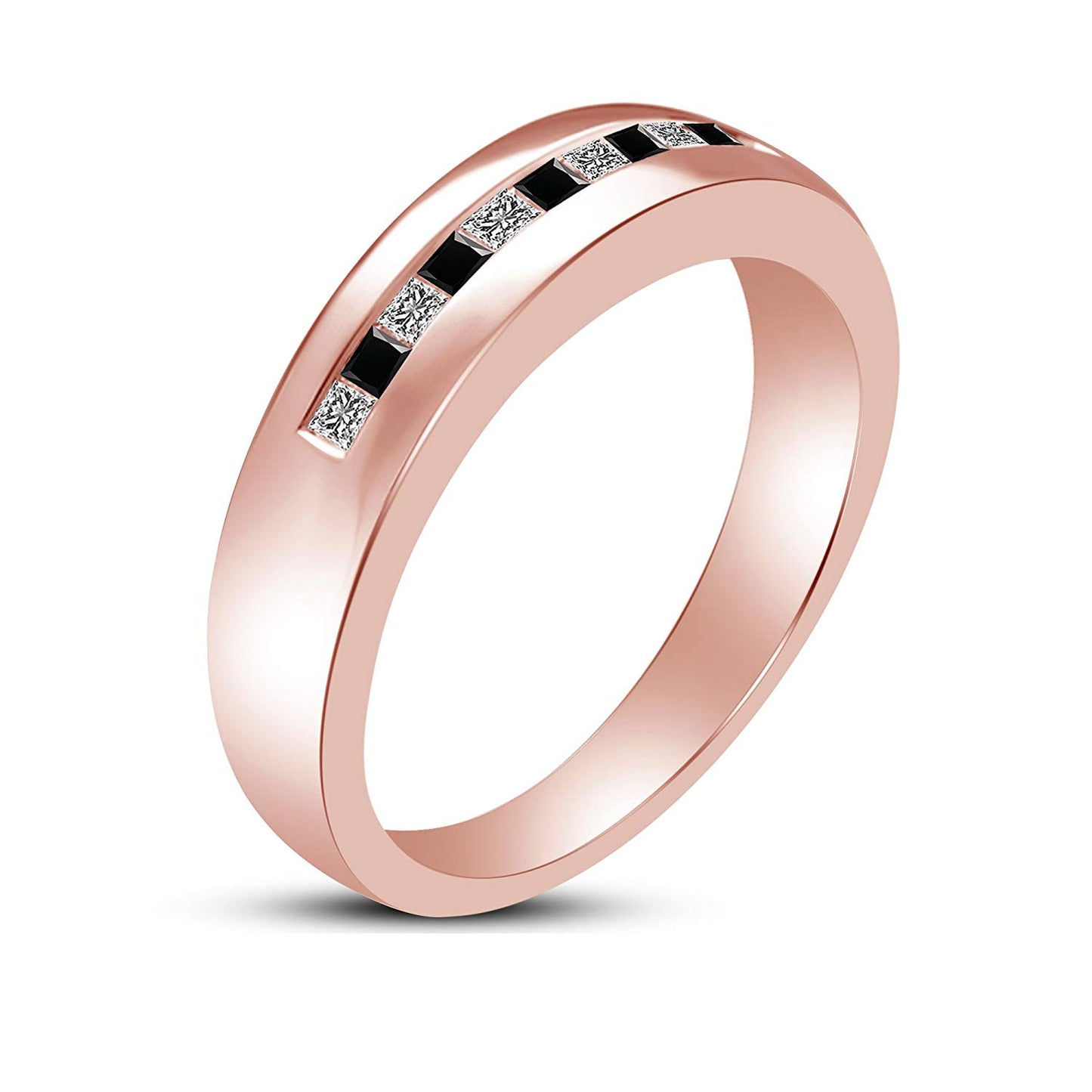 14K Gold Over 925 Sterling Silver Princess Cut Black & White Simulated Diamond Women's Engagment Wedding Band Ring - atjewels.in