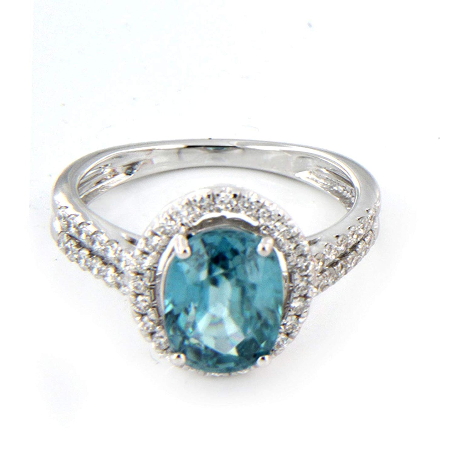 atjewels Solid 18K White Gold Over Sterling Silver Oval Cut Blue Topaz and White Diamond Engagement Ring MOTHER'S DAY SPECIAL OFFER - atjewels.in