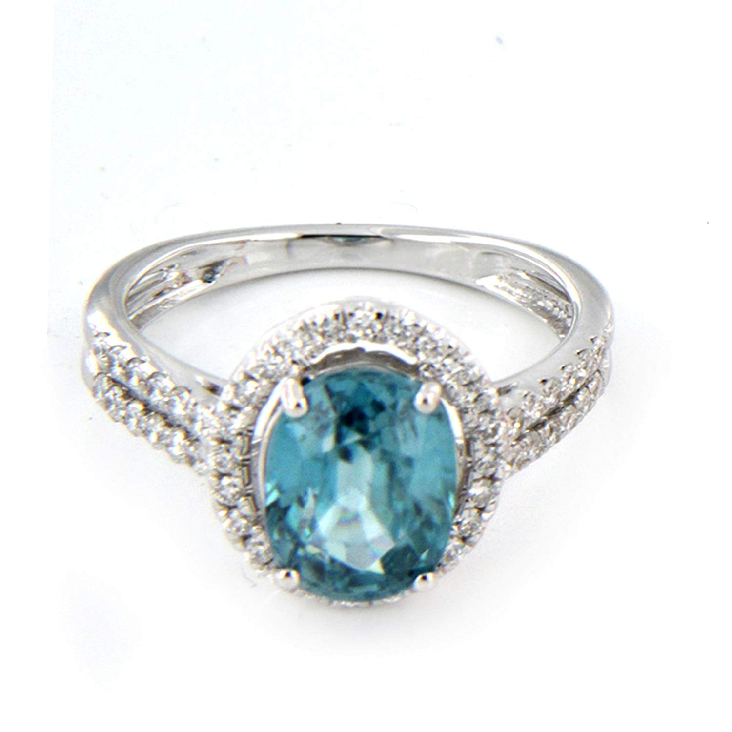 atjewels Solid 18K White Gold Over Sterling Silver Oval Cut Blue Topaz and White Diamond Engagement Ring MOTHER'S DAY SPECIAL OFFER - atjewels.in