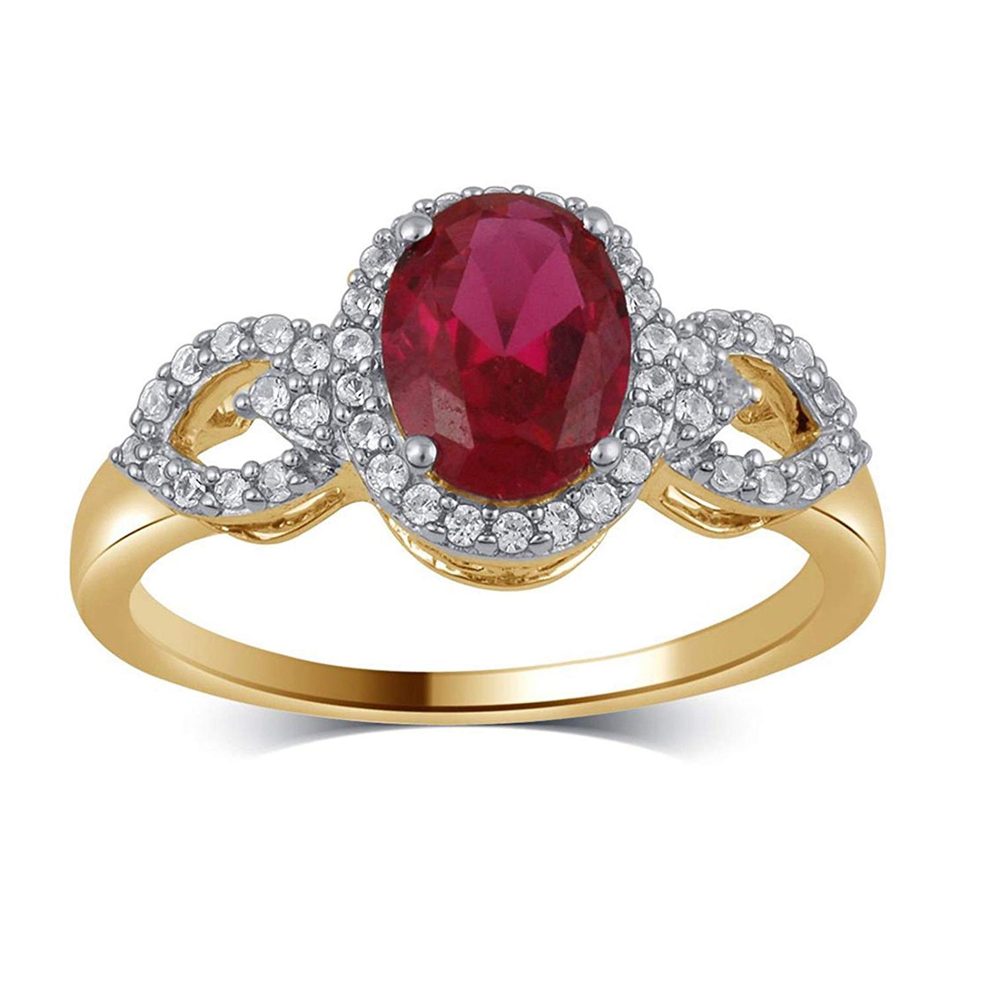 atjewels Oval Red Ruby & Round Cut White CZ 14k Yellow Gold Over .925 Sterling Silver Engagment Jewelry Set For Girl's & Women's For Navratri Special - atjewels.in