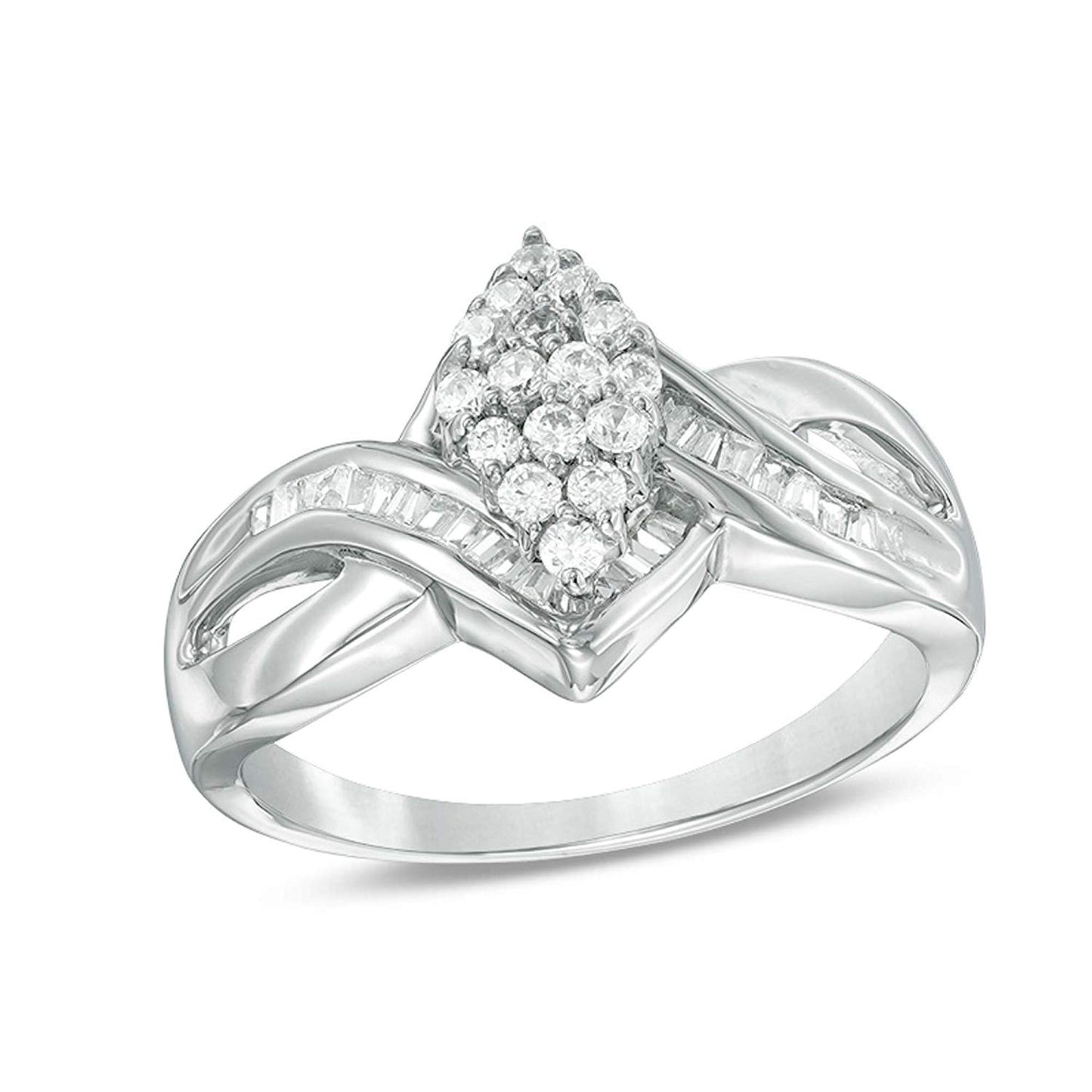 atjewels Yellow Gold Over 925 Sterling with Round and Baguette White CZ Engagement Bypass Ring MOTHER'S DAY SPECIAL OFFER - atjewels.in