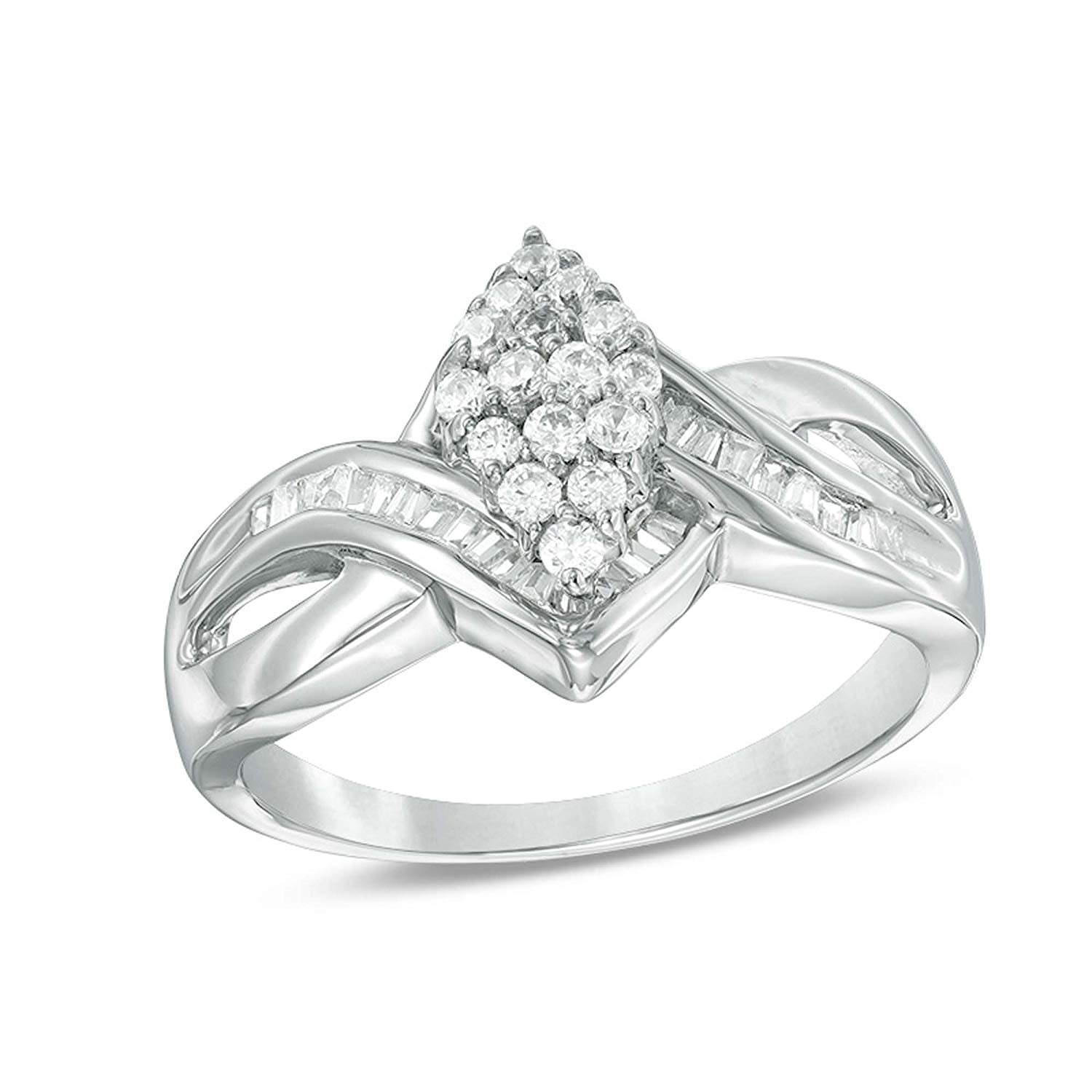 atjewels Yellow Gold Over 925 Sterling with Round and Baguette White CZ Engagement Bypass Ring MOTHER'S DAY SPECIAL OFFER - atjewels.in