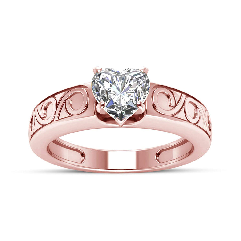atjewels 14K Rose Gold Over 925 Sterling Silver with White Zirconia Solitaire Heart Ring MOTHER'S DAY SPECIAL OFFER - atjewels.in