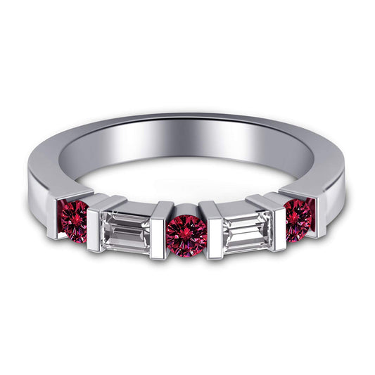 atjewels 14K White Gold Over .925 Silver Pink and White Baguette cut Wedding Bar Band Ring Free Size MOTHER'S DAY SPECIAL OFFER - atjewels.in