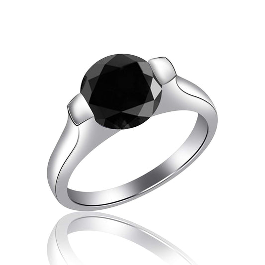 atjewels Round Black Cubic Zirconia 14K Gold Over 925 Sterling Silver Solitaire Ring For Women's (White Gold Plated, 5) MOTHER'S DAY SPECIAL OFFER - atjewels.in
