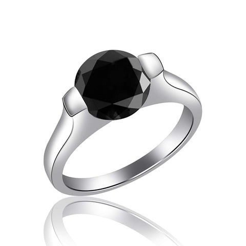 atjewels Round Black Cubic Zirconia 14K Gold Over 925 Sterling Silver Solitaire Ring For Women's (White Gold Plated, 7) MOTHER'S DAY SPECIAL OFFER - atjewels.in