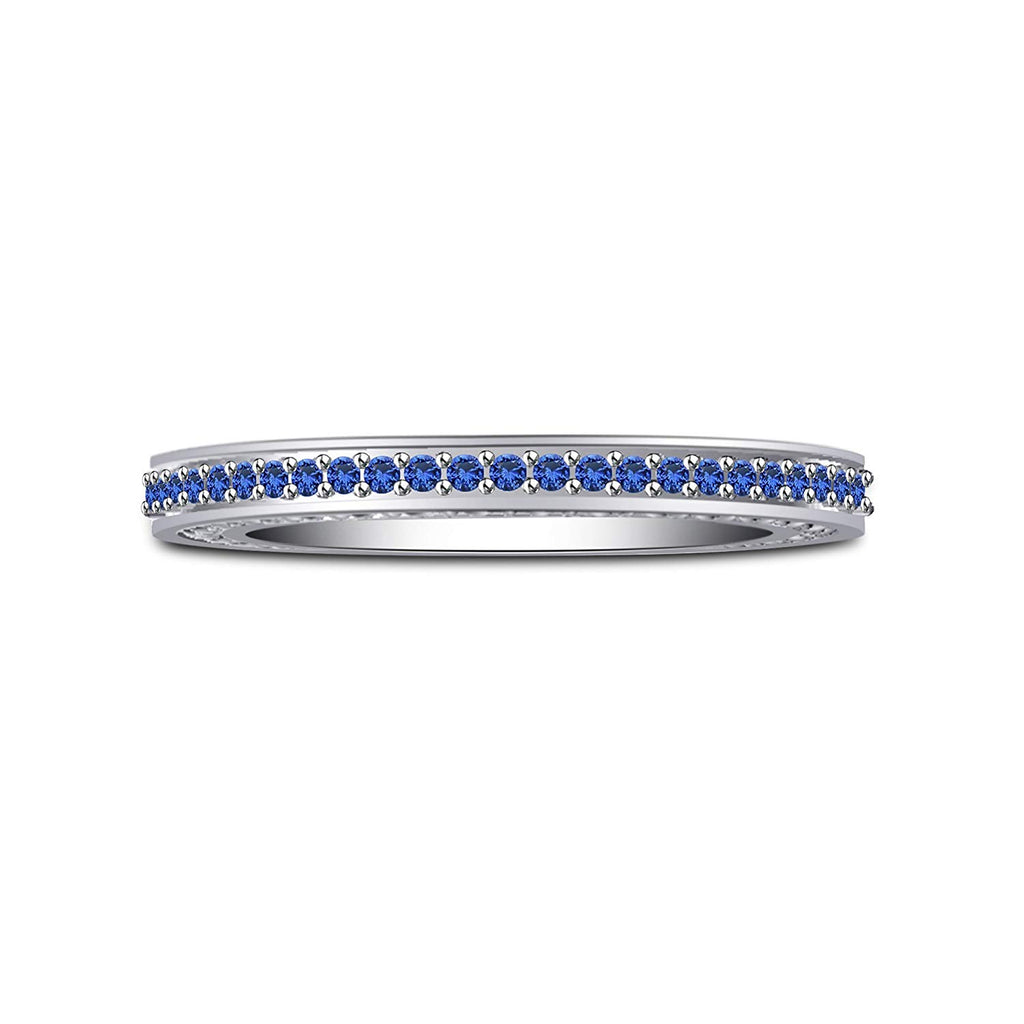 atjewels 14K White Gold on 925 Silver Round Blue Sapphire Wedding Band Ring Size US 8 MOTHER'S DAY SPECIAL OFFER - atjewels.in