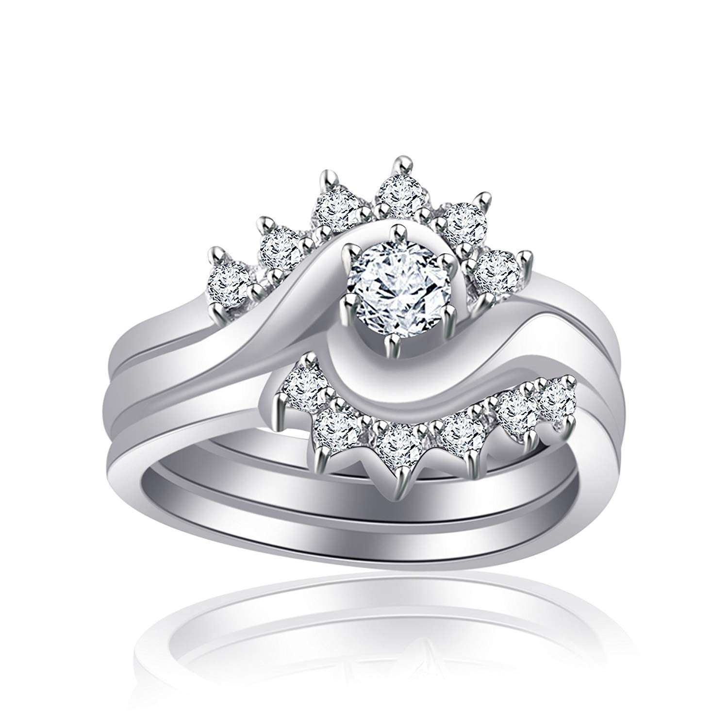 atjewels 14K White Gold Over 925 Sterling Round White CZ in Prong Bridal Ring Set For Women's MOTHER'S DAY SPECIAL OFFER - atjewels.in