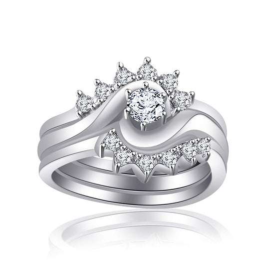 atjewels 14K White Gold Over 925 Sterling Round White CZ in Prong Bridal Ring Set For Women's MOTHER'S DAY SPECIAL OFFER - atjewels.in