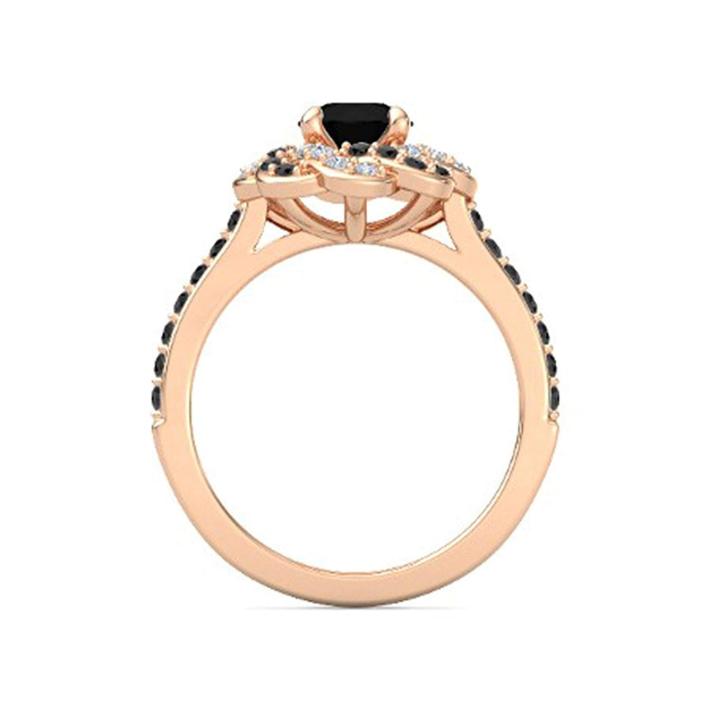 atjewels Rose Gold Plated 925 Sterling Silver Round White & Black CZ Disney Princess Engagement Ring MOTHER'S DAY SPECIAL OFFER - atjewels.in