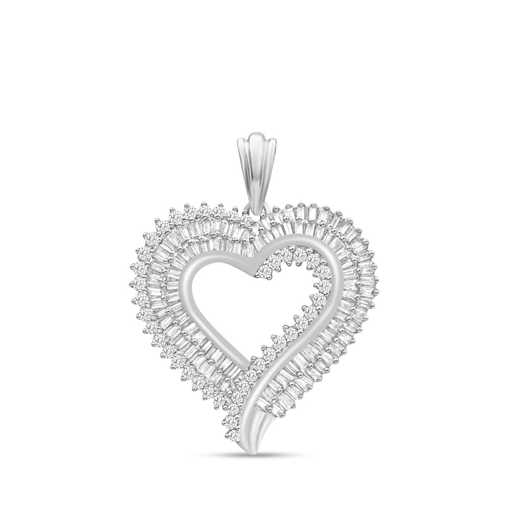 atjewels 18K White Gold On .925 Sterling Silver Baguette & Round Cut White CZ Fashion Pendant MOTHER'S DAY SPECIAL OFFER - atjewels.in