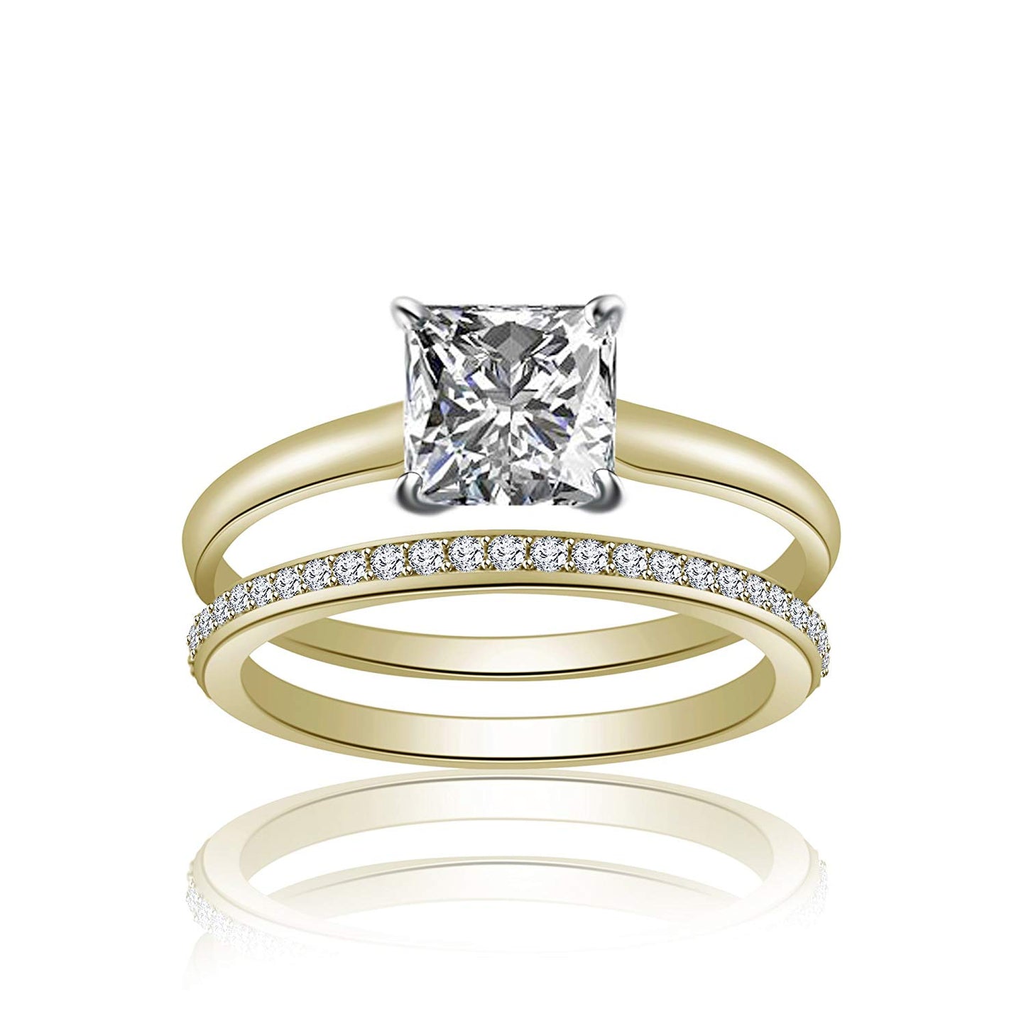 atjewels 18K Yellow Gold Over 925 Sterling Silver Princess & Round Cut White CZ Wedding Bridal Ring Set for Women's MOTHER'S DAY SPECIAL OFFER - atjewels.in