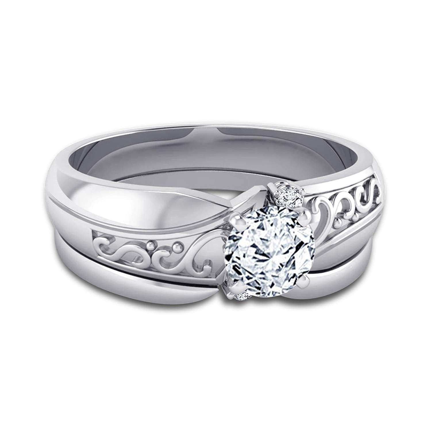 atjewels White CZ 14K White Gold Over .925 Sterling Silver Engagement Bridal Ring Set MOTHER'S DAY SPECIAL OFFER - atjewels.in