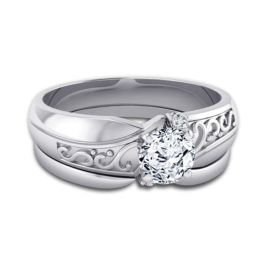 atjewels White CZ 14K White Gold Over .925 Sterling Silver Engagement Bridal Ring Set MOTHER'S DAY SPECIAL OFFER - atjewels.in