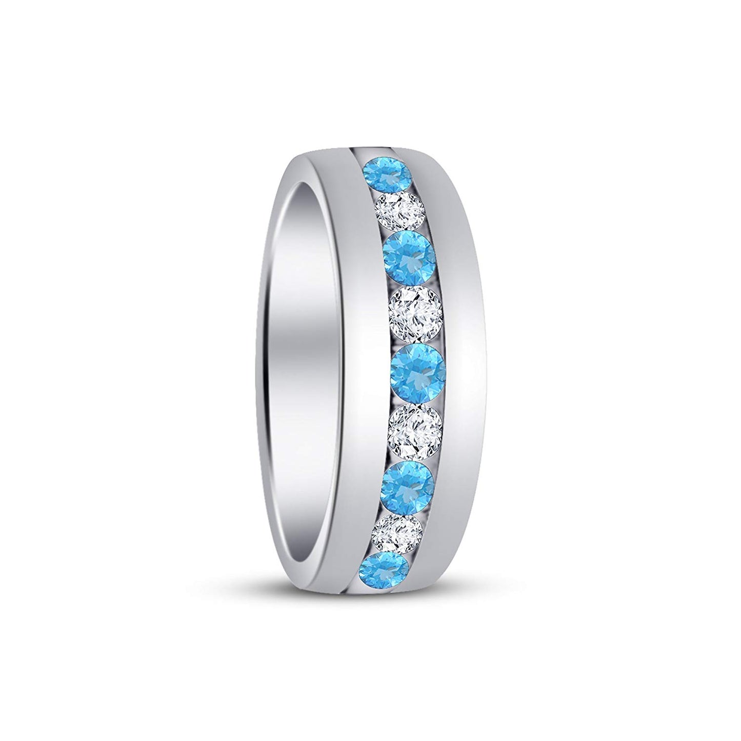 atjewels Round Cut Aquamarine & White CZ .925 Sterling Silver Wedding Band Ring For Women's and Girl's For Diwali Special - atjewels.in
