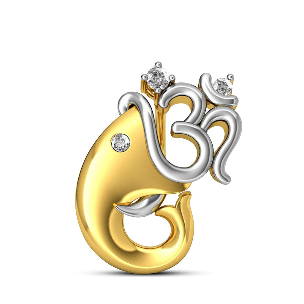 atjewels Maha Shivaratri Special 14k Two Tone Gold Over .925 Sterling Silver White Diamond Lord Om Ganpati Pendant MOTHER'S DAY SPECIAL OFFER - atjewels.in