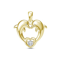 atjewels 14K Yellow Gold Plated .925 Silver Swarovski CZ Heart Shape Pendant of Two Cute Dolphins MOTHER'S DAY SPECIAL OFFER - atjewels.in