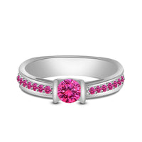 atjewels Solid .925 Sterling Silver Round Pink Sapphire Solitaire W/Accent Engagement Ring Size US 6 MOTHER'S DAY SPECIAL OFFER - atjewels.in