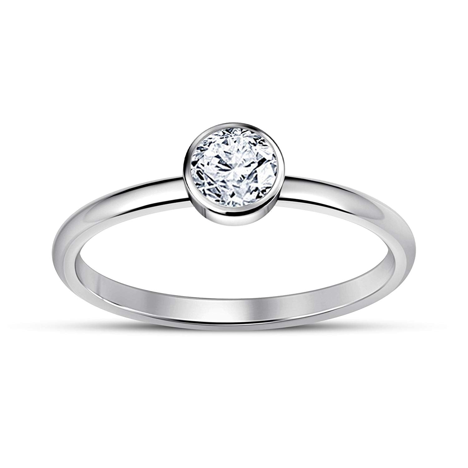 atjewels 14K White Gold Over 925 Silver Round White Zirconia Solitaire Ring For Women MOTHER'S DAY SPECIAL OFFER - atjewels.in