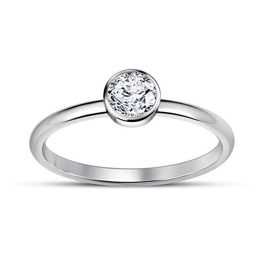 atjewels 14K White Gold Over 925 Silver Round White Zirconia Solitaire Ring For Women MOTHER'S DAY SPECIAL OFFER - atjewels.in