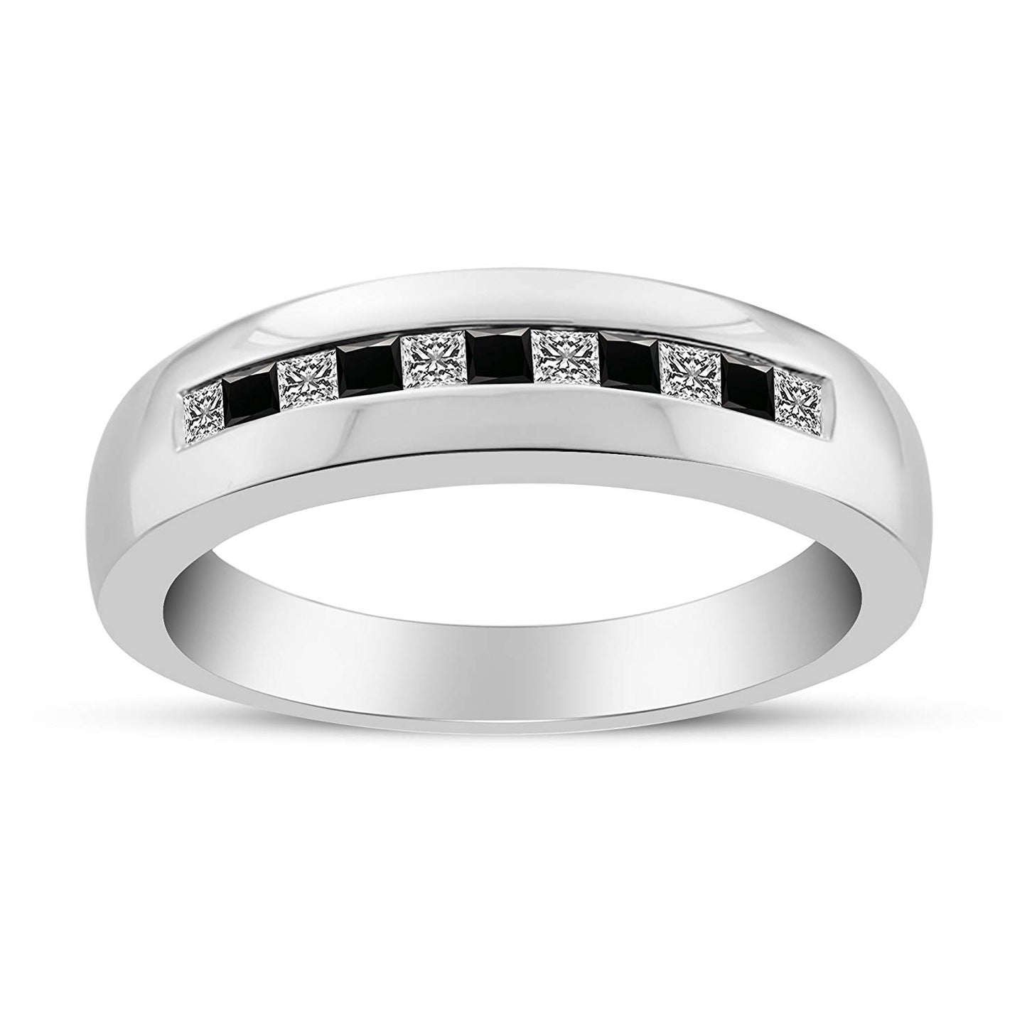 atjewels 18K White Gold Over 925 Sterling Princess Cut White and Black Cubic Zirconia Wedding Band Ring MOTHER'S DAY SPECIAL OFFER - atjewels.in