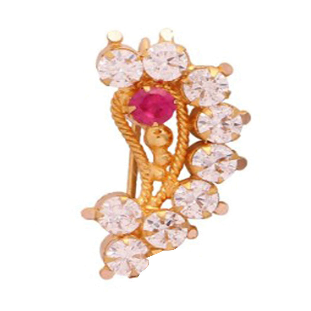 atjewels Women's 14K Gold Plated .925 Sterling Silver With Round Cut White CZ & Pink Sapphire Maharashtrian Nath MOTHER'S DAY SPECIAL OFFER - atjewels.in