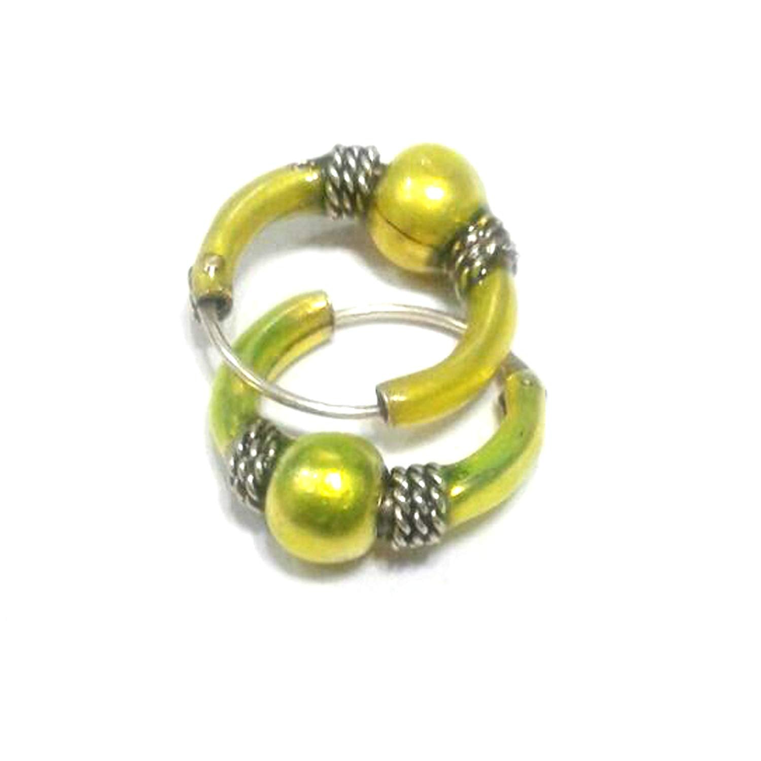 atjewels 925 Sterling Silver With Green Color Enamel Hoop Earrings For Kid's & Women's MOTHER'S DAY SPECIAL OFFER - atjewels.in