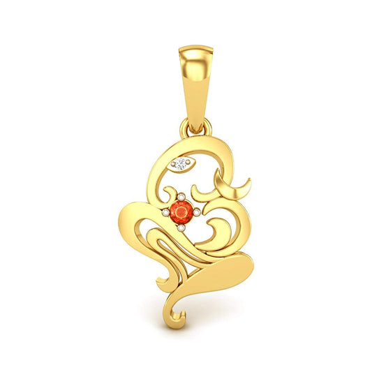 atjewels 18K Yellow Gold Plated on .925 Sterling Silver Round Orange Sapphire Danshing Ganpati Pendant MOTHER'S DAY SPECIAL OFFER - atjewels.in