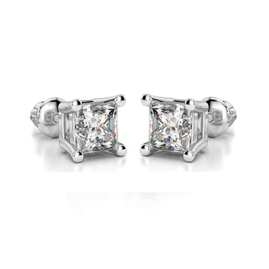 atjewels 18K White Gold Over .925 Sterling Silver Princess Cut White CZ Stylish Wedding Stud Earrings MOTHER'S DAY SPECIAL OFFER - atjewels.in