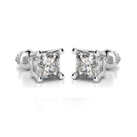 atjewels 18K White Gold Over .925 Sterling Silver Princess Cut White CZ Stylish Wedding Stud Earrings MOTHER'S DAY SPECIAL OFFER - atjewels.in