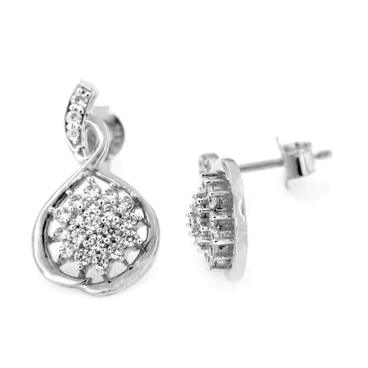 atjewels 18K White Gold Over Sterling Silver Round Cut White Cubic Zirconia Stylish Post Back Stud Earring MOTHER'S DAY SPECIAL OFFER - atjewels.in