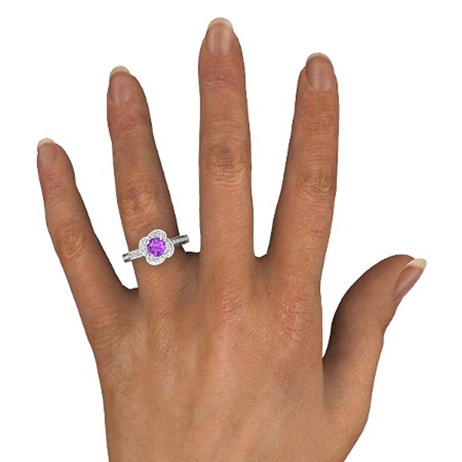 atjewels Round Cut Purple Amethyst & White CZ .925 Sterling Silver Engagement Flower Ring For Women's and Girl's For Diwali Special - atjewels.in
