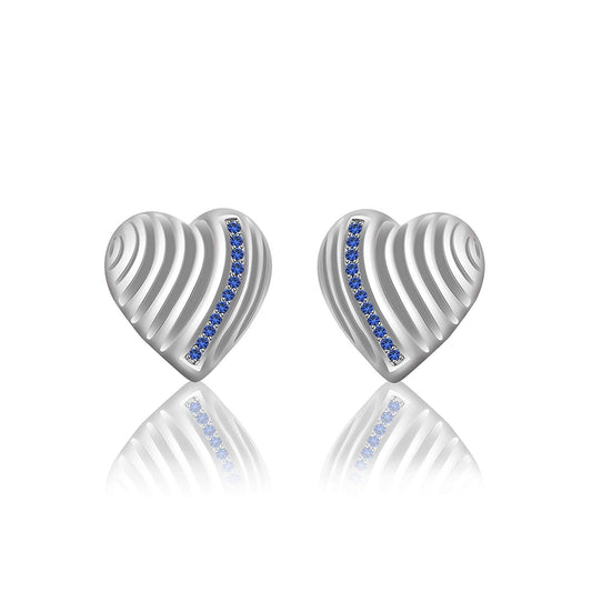 atjewels 14K White Gold Over on .925 Sterling Silver Round Cut Blue Sapphire Heart Stud Earrings For Women's MOTHER'S DAY SPECIAL OFFER - atjewels.in