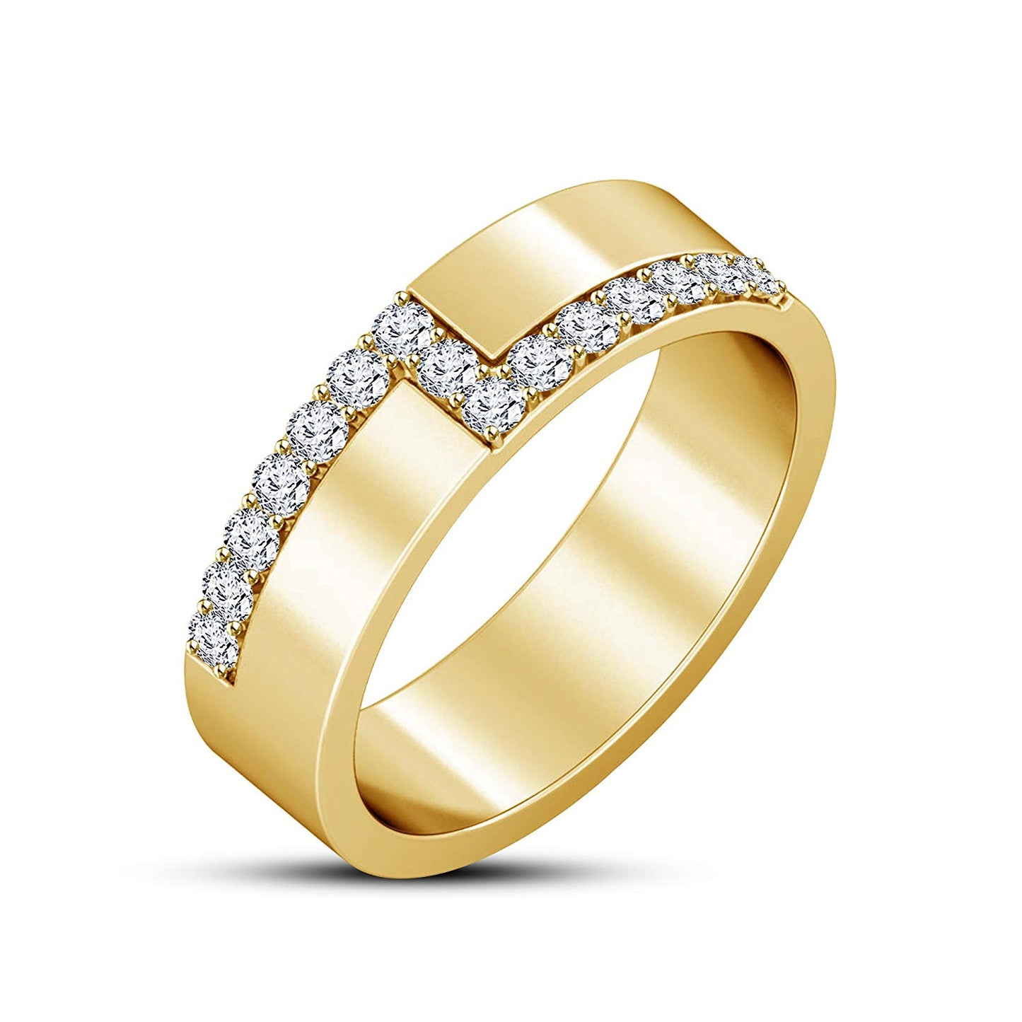 atjewels14K Yellow Gold Plated on 925 Silver Unique Style Round White Zirconia Engagement Men's Band Ring MOTHER'S DAY SPECIAL OFFER - atjewels.in