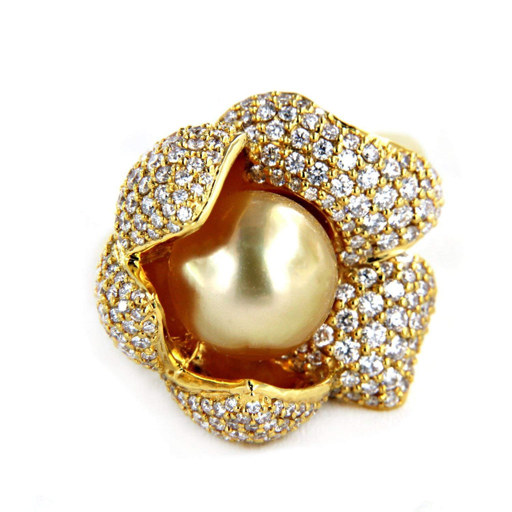 atjewels Lotus Flower Pearl Ring with 18K Yellow Gold Over 925 Sterling Silver For Women's MOTHER'S DAY SPECIAL OFFER - atjewels.in