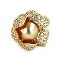 atjewels Lotus Flower Pearl Ring with 18K Yellow Gold Over 925 Sterling Silver For Women's MOTHER'S DAY SPECIAL OFFER - atjewels.in