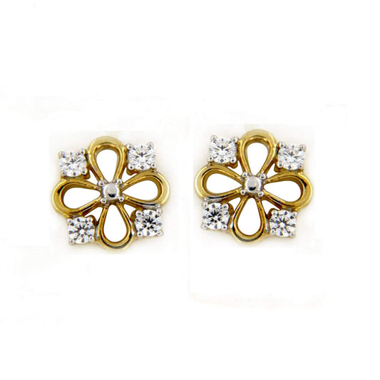 atjewels 18K Two Tone Gold Over .925 Silver Round Cut White CZ Flower Stud Earrings For Women's MOTHER'S DAY SPECIAL OFFER - atjewels.in