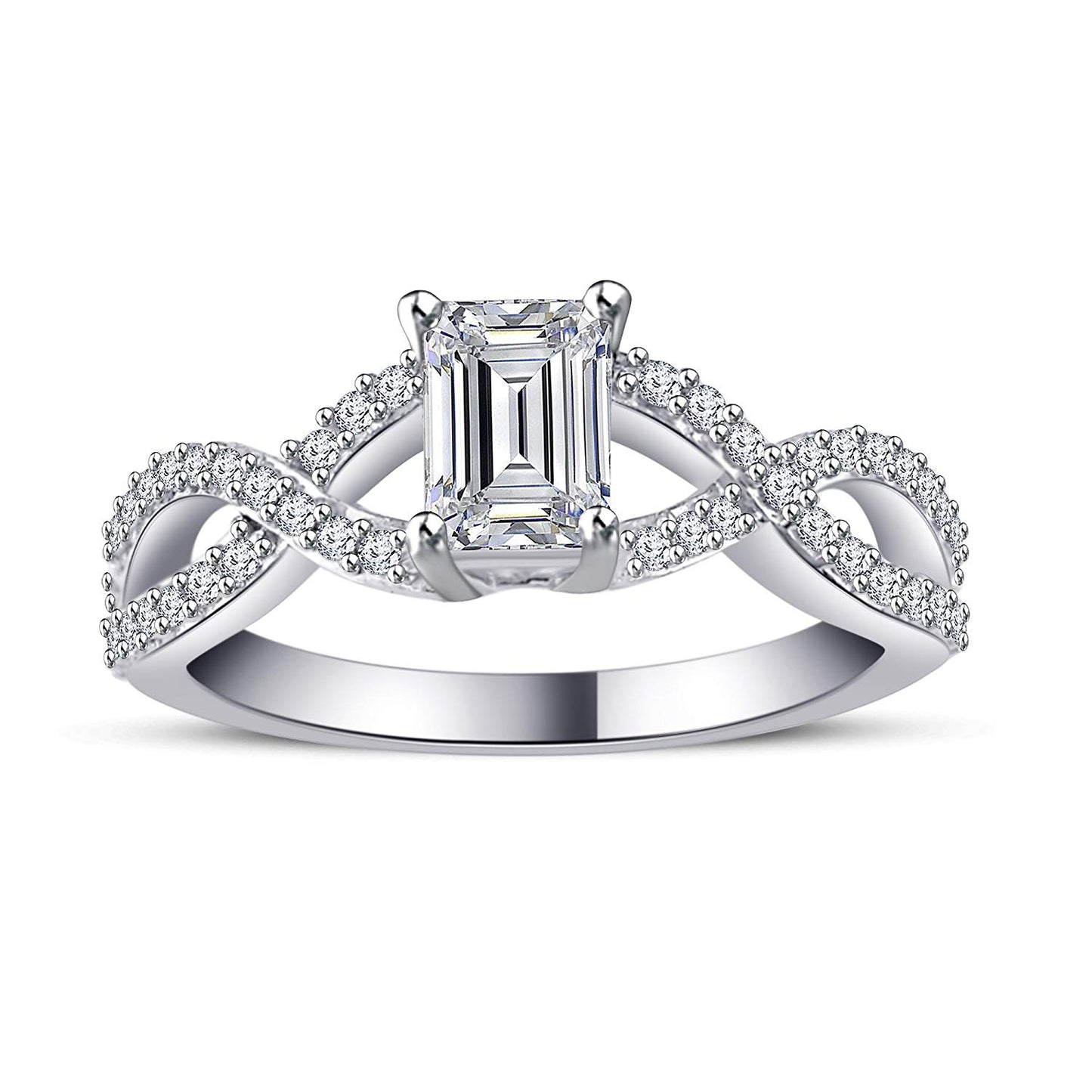 atjewels 14K White Gold Over .925 Sterling Silver Emerald Cut Ring For Women's MOTHER'S DAY SPECIAL OFFER - atjewels.in