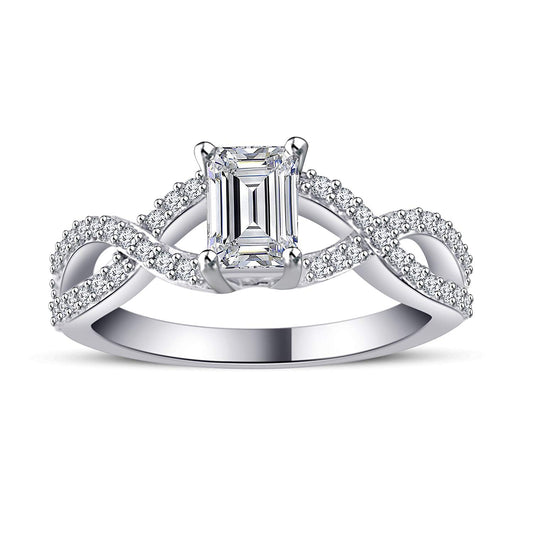 atjewels 14K White Gold Over .925 Sterling Silver Emerald Cut Ring For Women's MOTHER'S DAY SPECIAL OFFER - atjewels.in