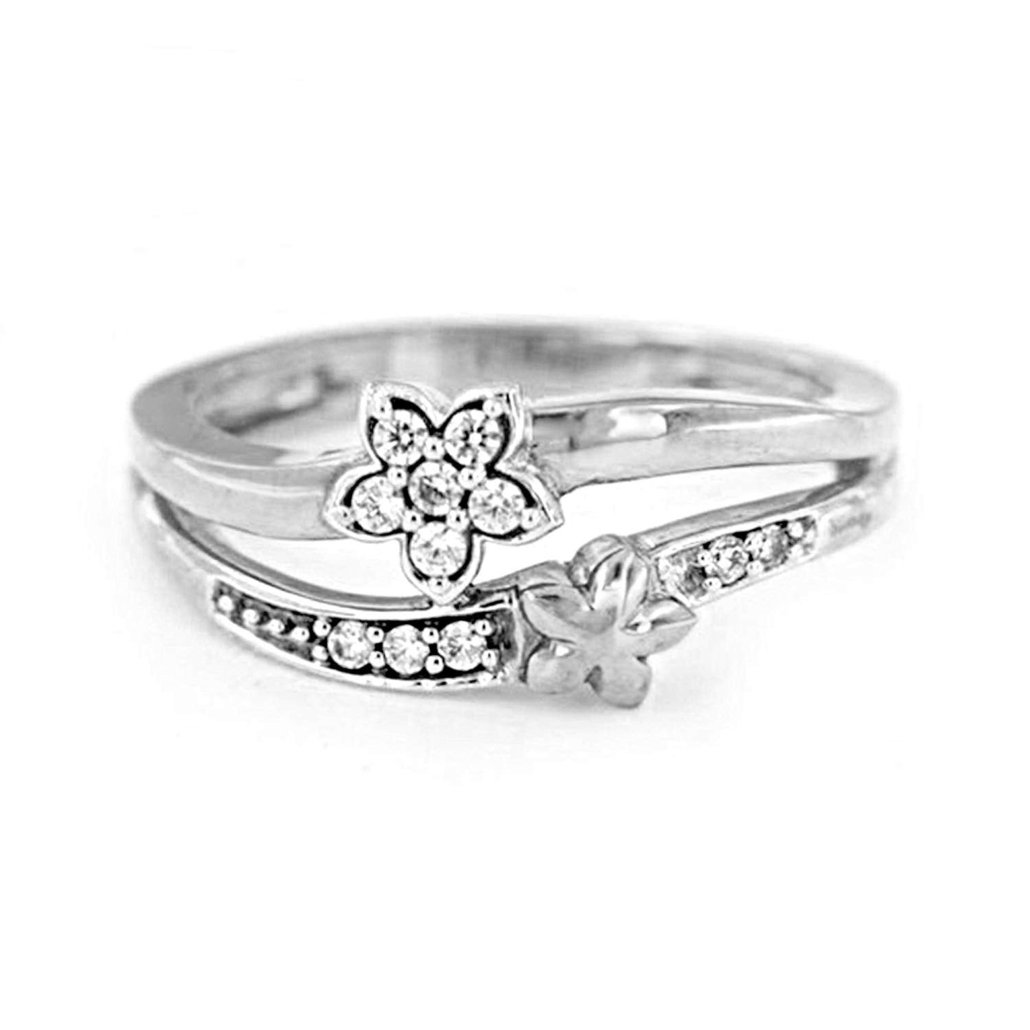 atjewels 0.25 CT 14K White Gold 925 Sterling Silver Round Cut White CZ Flower Ring MOTHER'S DAY SPECIAL OFFER - atjewels.in