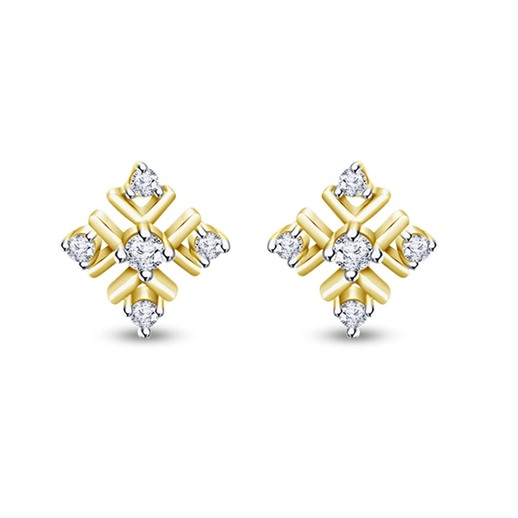 atjewels 14K Yellow Gold Plated on 925 Silver Round White Cubic Zirconia Square Stud Earrings MOTHER'S DAY SPECIAL OFFER - atjewels.in