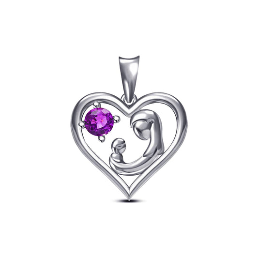 atjewels 0.77 CT Round Amethyst in 925 Sterling MOTHER & ME Heart Pendant MOTHER'S DAY SPECIAL OFFER - atjewels.in