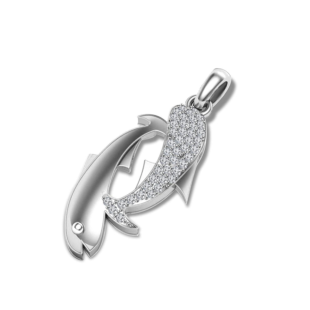 atjewels 14K White Gold On .925 Silver White CZ Shark Fish Pendant for Men's & Women's MOTHER'S DAY SPECIAL OFFER - atjewels.in