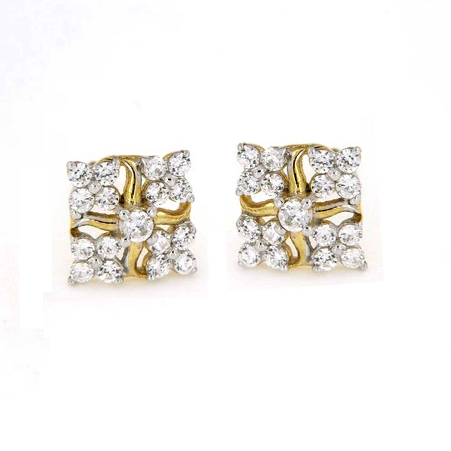 atjewels 18K Yellow Gold Over 925 Sterling Round Cut White CZ Square Shape Stud Earrings MOTHER'S DAY SPECIAL OFFER - atjewels.in