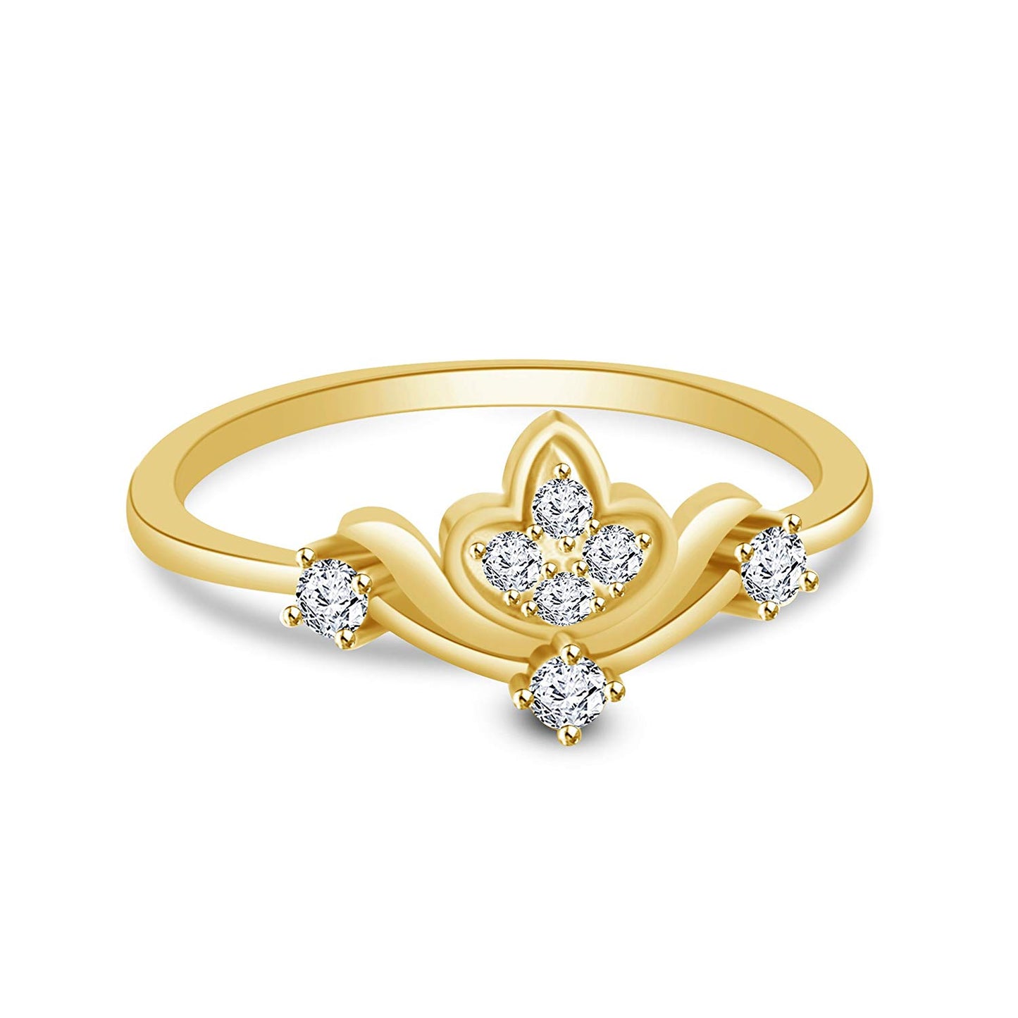 atjewels Valentine Day Offers 14K Yellow Gold on 925 Silver Round White CZ Lotus Engagement Ring MOTHER'S DAY SPECIAL OFFER - atjewels.in